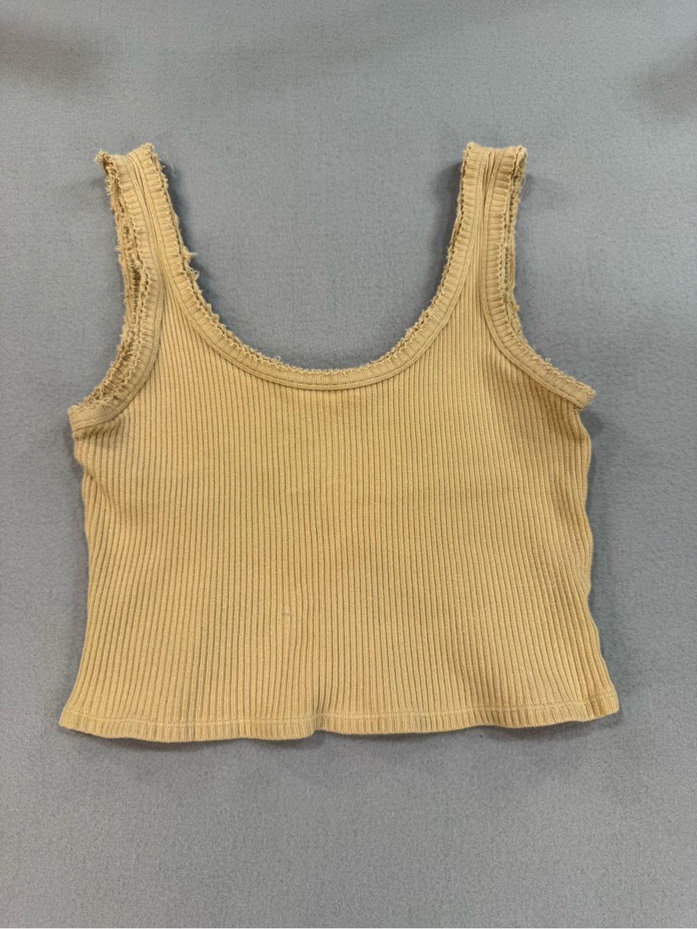 Urban Outfitters Frayed Ribbed Crop Tank in Light Tan L